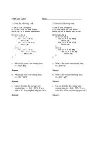 Questions for Analysis of Algorithms - Quiz III | CSIS 385