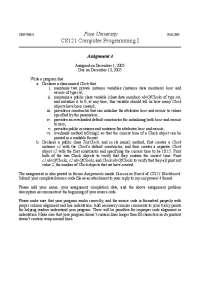 CS121 Assignment 4: Creating a Clock Class in Java