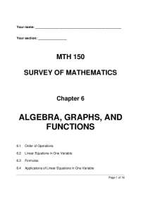 Algebra, Graphs and Functions - Survey of Mathematics | MTH 150