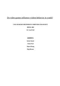 Do Video Games Influence Violent Behavior in Youth | CS 312