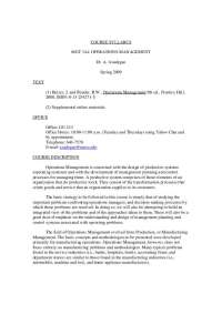 Course Syllabus - Production and Operations Management | MGT 344