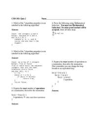Practice Problems on Analysis of Algorithms with Answers - Quiz 2 | CSIS 385