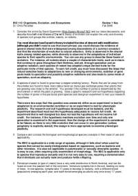 Review 1 Answer Key for Organisms, Evolution, Ecosystems | BIO 112