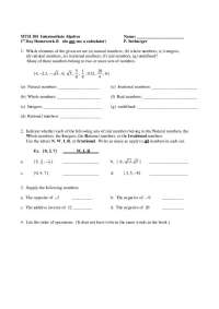 Intermediate Algebra Homework: Identifying and Operating on Different Types of Numbers - P