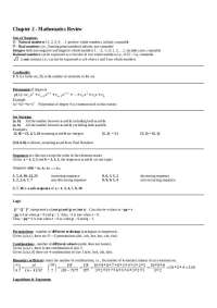 Mathematics Review: Sets of Numbers, Sequences, Logarithms, and Induction