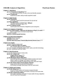 CSIS-385 Final Exam Review: Analysis of Algorithms