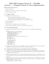 Notes on Templated Classes and Vector Implementation | CSCI 1200 - Docsity