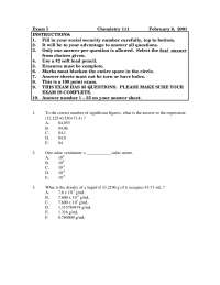 Examination I Practice Problems on General Chemistry I | CHEM 111 - Docsity