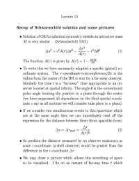 Recap Of Schwarzschild Solution And Some Picture Notes Phy 312 Docsity