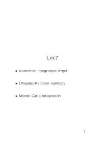 Numerical Integration, Random Numbers - Lecture Slides | PHY 307 - Docsity