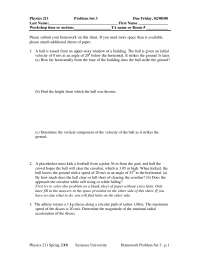 Problem Set 3 Unsolved Questions for General Physics I | PHY 211 - Docsity
