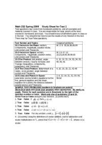 Study Sheet for Test One - Calculus III - Spring 2009 | MATH 232