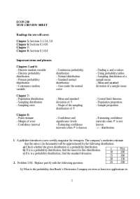ECON 230 Test 2 Review Sheet: Probability and Statistics