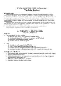 Study Guide for Part 3 of Astronomy Course