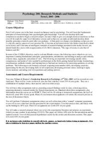 Psychology 200: Research Methods and Statistics Syllabus, Fall 2005 - Prof. Christopher G.
