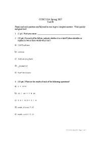 CS 235A Quiz #1: Python Identifiers and Operations - Prof. Joseph D. Sloan
