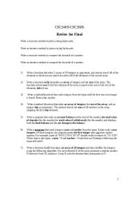 Review Questions for CSC3405/CSC3605: Algorithms and Data Structures - Prof. Susanna Wei