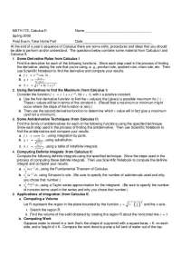 Calculus II Exam: Spring 2000 - Derivatives, Antiderivatives, Integrals, and Applications