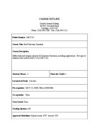 MAT 211: Brief Calculus, Standard - Course Outline