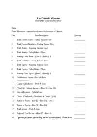 Key Financial Measures Ratio Data Collection Worksheet - Financial Analysis II | ABM 122