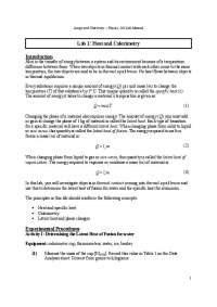 Heat and Calorimetry - Laboratory 1 Experiment | PHYS 102