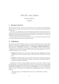 Linear Algebra Final Exam Review for Math 333 - Fall 2007
