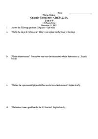 Organic Chemistry Test: CHEM 231A, Whittier College, November 2002 - Test #4