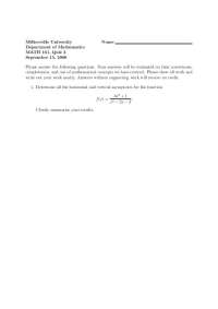 MATH 161 Quiz 3: Determining Asymptotes and Finding Tangent Slope - Prof. J. R. Buchanan