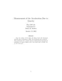 Measurement of Acceleration Due to Gravity | PH 201 | Lab Reports ...