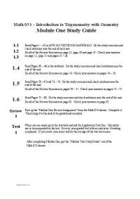 Math 053: Module One Study Guide for Introduction to Trigonometry with Geometry