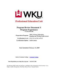 WKU Literacy Education Program: Course Requirements & Assessment
