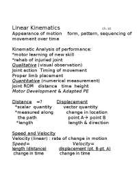 Notes on Linear Kinematics - Kinesiology | PE 423