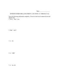 Factoring Polynomials: Assignment 3, Sections 13-1 to 13-3 - Prof. Sheldon H. Dan