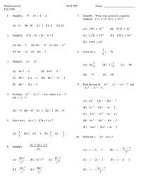 Solutions to Final Exam - Developmental Algebra I | MAT 095 - Docsity