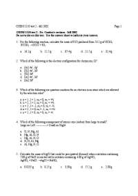 Chemistry Exam - Fall 2002 (CHEM 1110) - Prof. James B. Condon