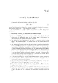 Ideal Gas Law Laboratory Experiment: Pressure and Volume vs Temperature