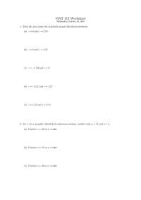 MAT 112 Worksheet - Probability Distributions and Normal Distribution - Prof. Brad A. Emmo