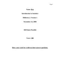 Introduction to Statistics - Solutions for Midterm 2 Version 1 | CORE ...