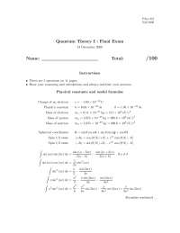 Quantum Theory I - Final Exam - Fall 2006 | PHYS 321 - Docsity
