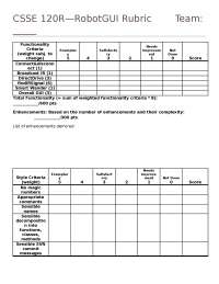 Notes on Robot GUI Rubrics - Introduction to Software Development ...