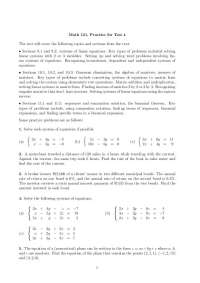 Math 121: Practice Problems for Test 4 - Linear Equations, Matrices, Sequences, Binomial