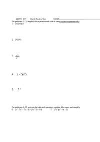 Practice Test Problems - Elementary Algebra | MATH 017