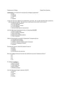 Sample Exam Questions for Fundamentals of Biology I | BSC 2010C
