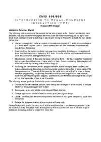 Midterm Review Sheet for Human-Computer Interaction (HCI) - Summer 2005 Session 1