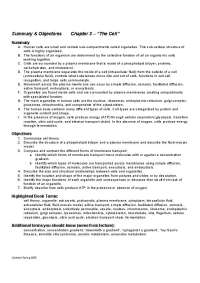 The Cell-Summary and Objectives - Lecture Notes | BIO 9