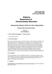 Jefferson State Community College - Finite Mathematics Course Outline (MTH 110)