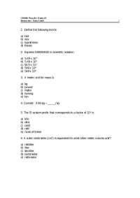 Practice Questions for Exam 1 - Fundamentals for Chemistry | CH 100