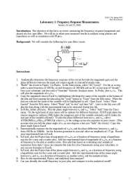 Frequency Response Measurement Lab for ELEC 226, Spring 2003 - Prof. Richard Kozick