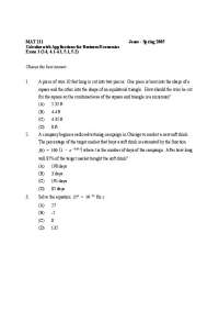 15 MCQs for Exam 3 - Calculus with Application to Business and Economics | MAT 211