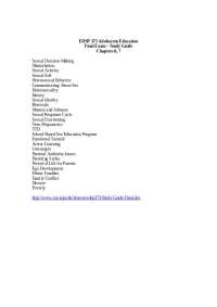 Final Exam Study Guide - Psychology of Adolescent Education | EDSP 373